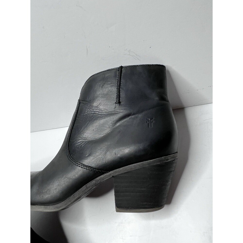 Frye Jennifer Black Leather Pointed Toe Side Zip Ankle Booties Women’s Size 7.5 - Picture 7 of 11